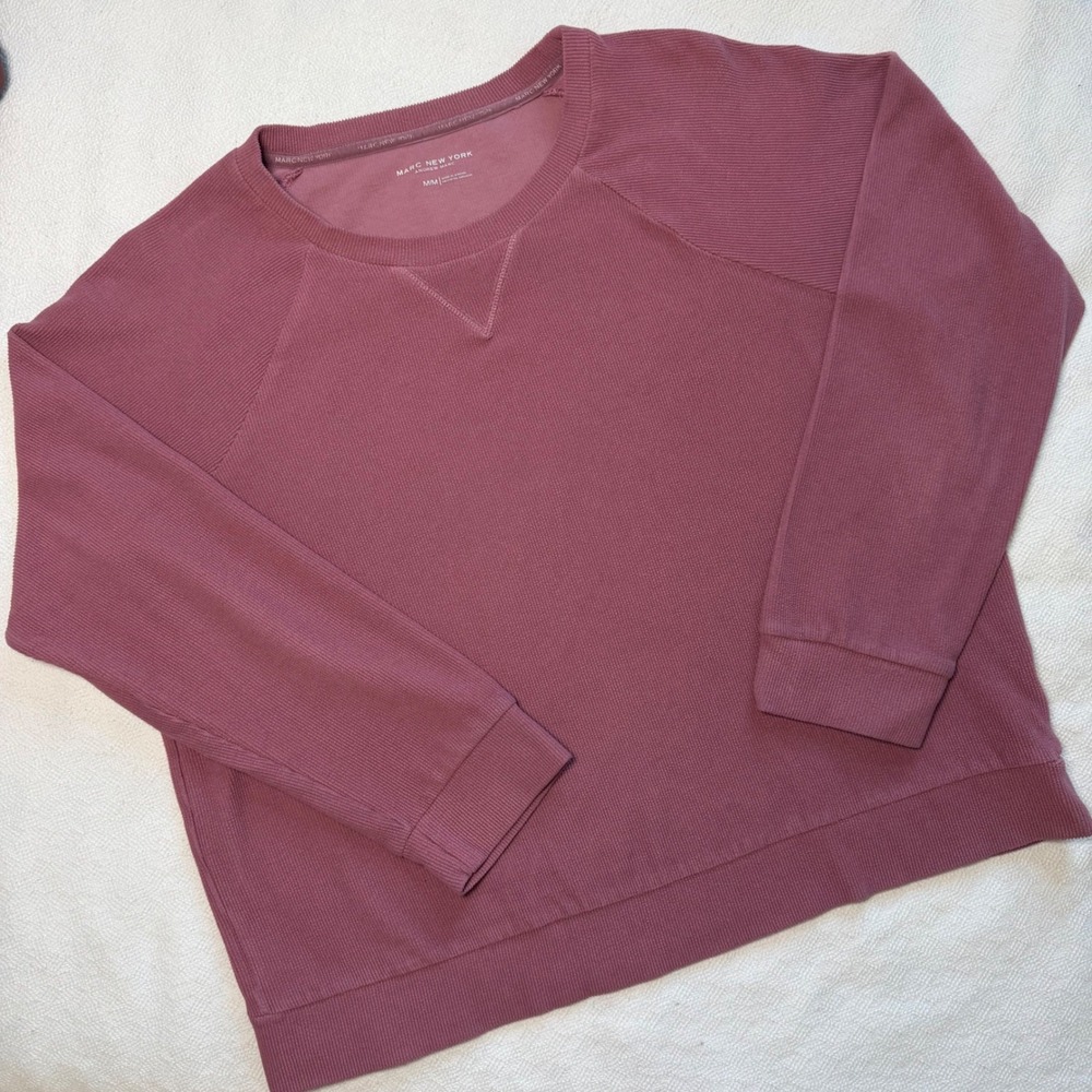 Marc New York Andrew Marc Ribbed Crew Neck Sweatshirt Mauve Pink Size M